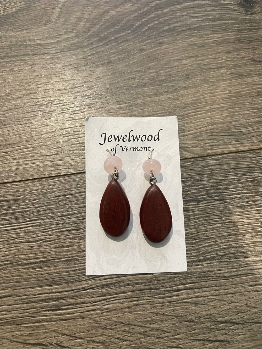 Teardrop Dangle Earrings in Rose Pink and Dark Brown